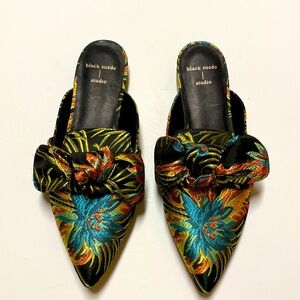 Nordstrom Black Suede Studio Floral Slides